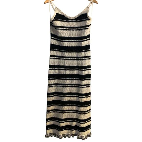 Freshman 1996 Dress Women's Medium Crocheted Knit Scoop-Neck Black Ivory Dress - Picture 1 of 7